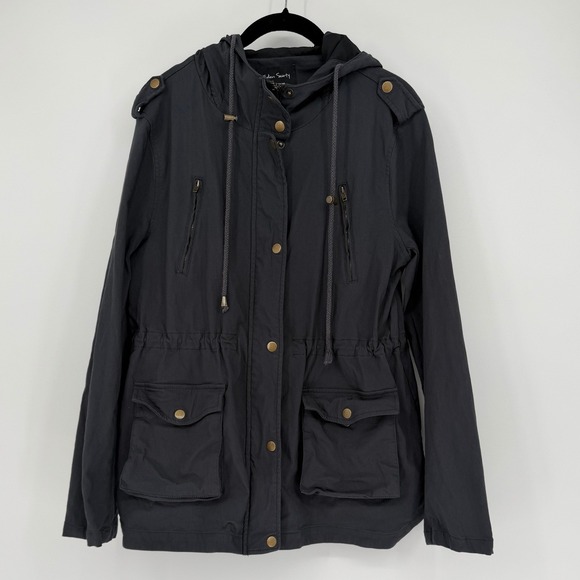 Eden Society Jackets & Blazers - Eden Society Womens Utility Jacket XL Charcoal Gray Hooded Drawstring Waist Coat